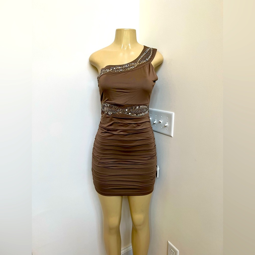 Nikibiki brown bodycon with beads and sequins dress